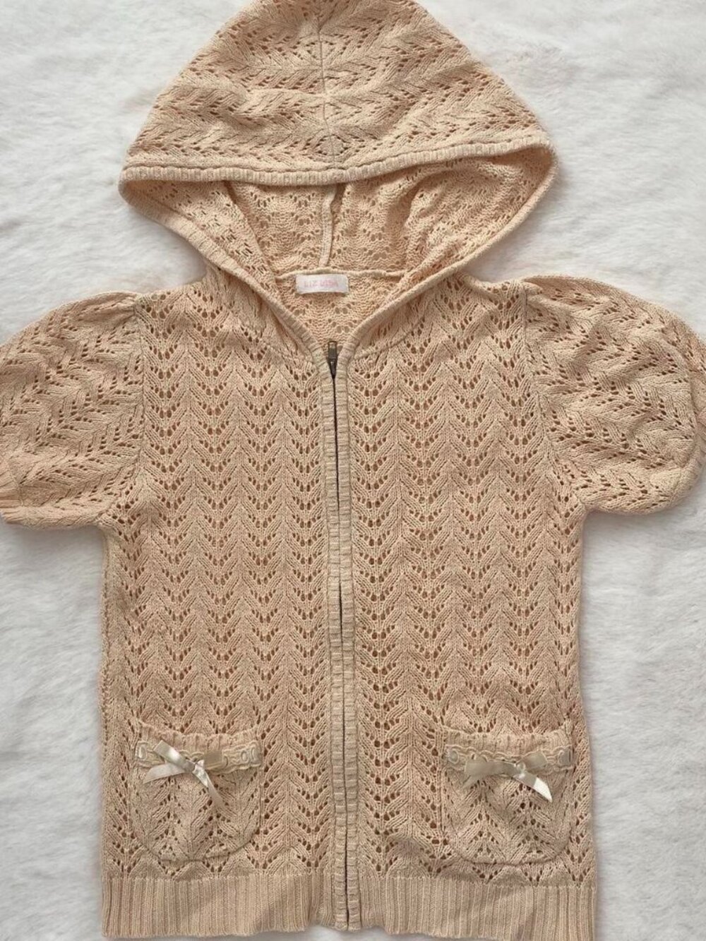 Liz Lisa beige knitted cardigan with bow details and hood ♡ rare ♡ deadstock